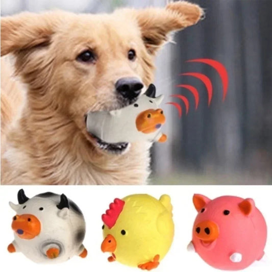 Fun Squeaker - Puppy Bite-Resistant Indoor Chew Toy: Pig, Cow, Chicken